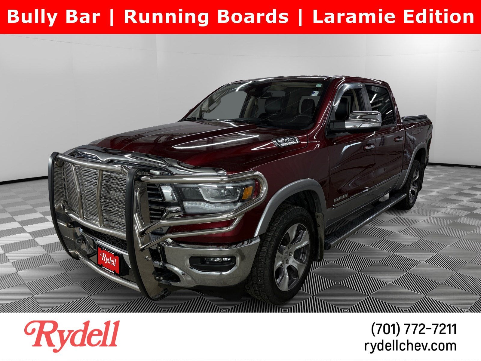 2021 RAM 1500 Laramie Crew Cab 4x4 5'7" Box in Red — front three-quarter view