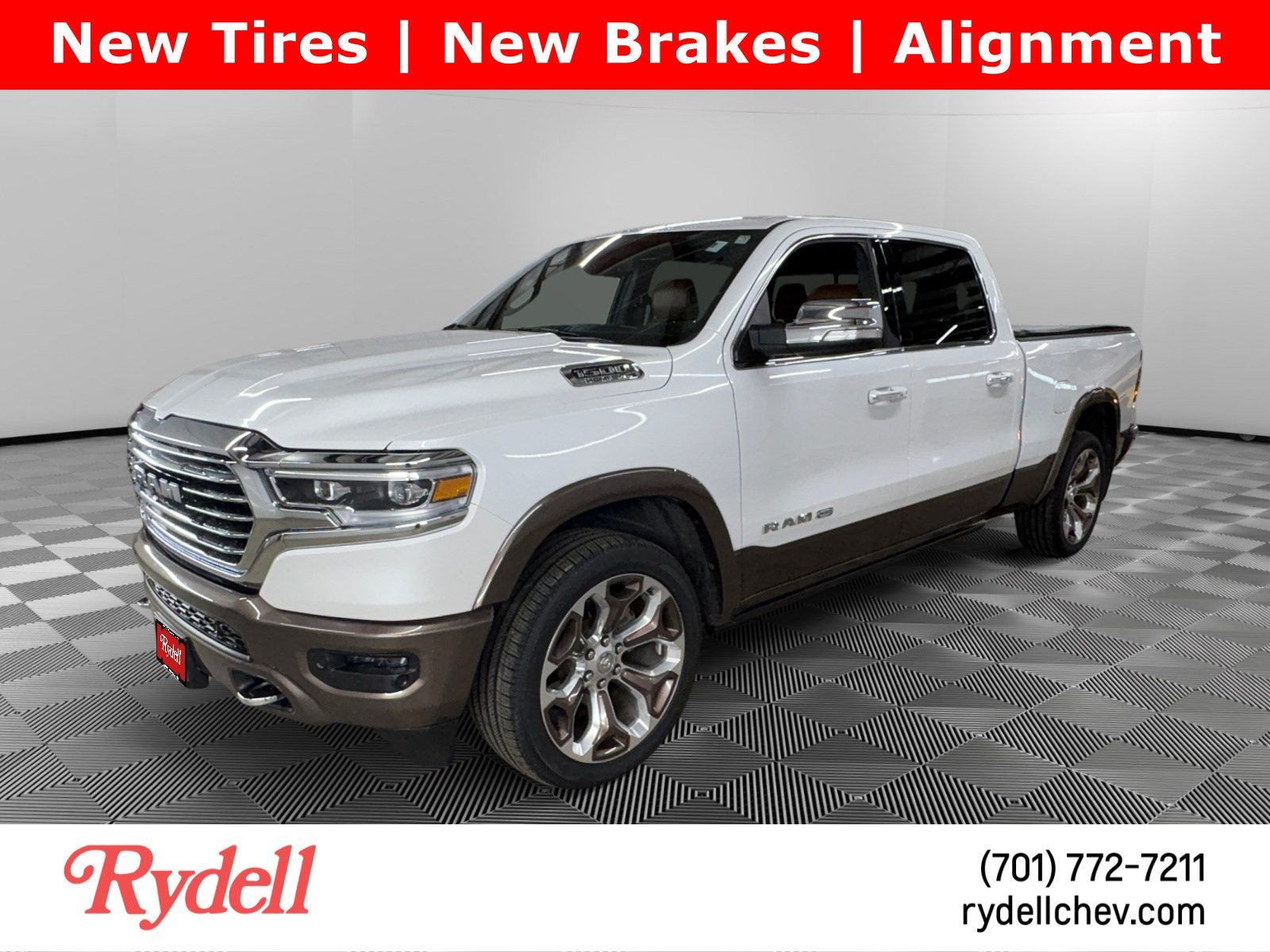 2020 RAM 1500 Laramie Longhorn Crew Cab 4x4 6'4" Box in Off-White — front three-quarter view