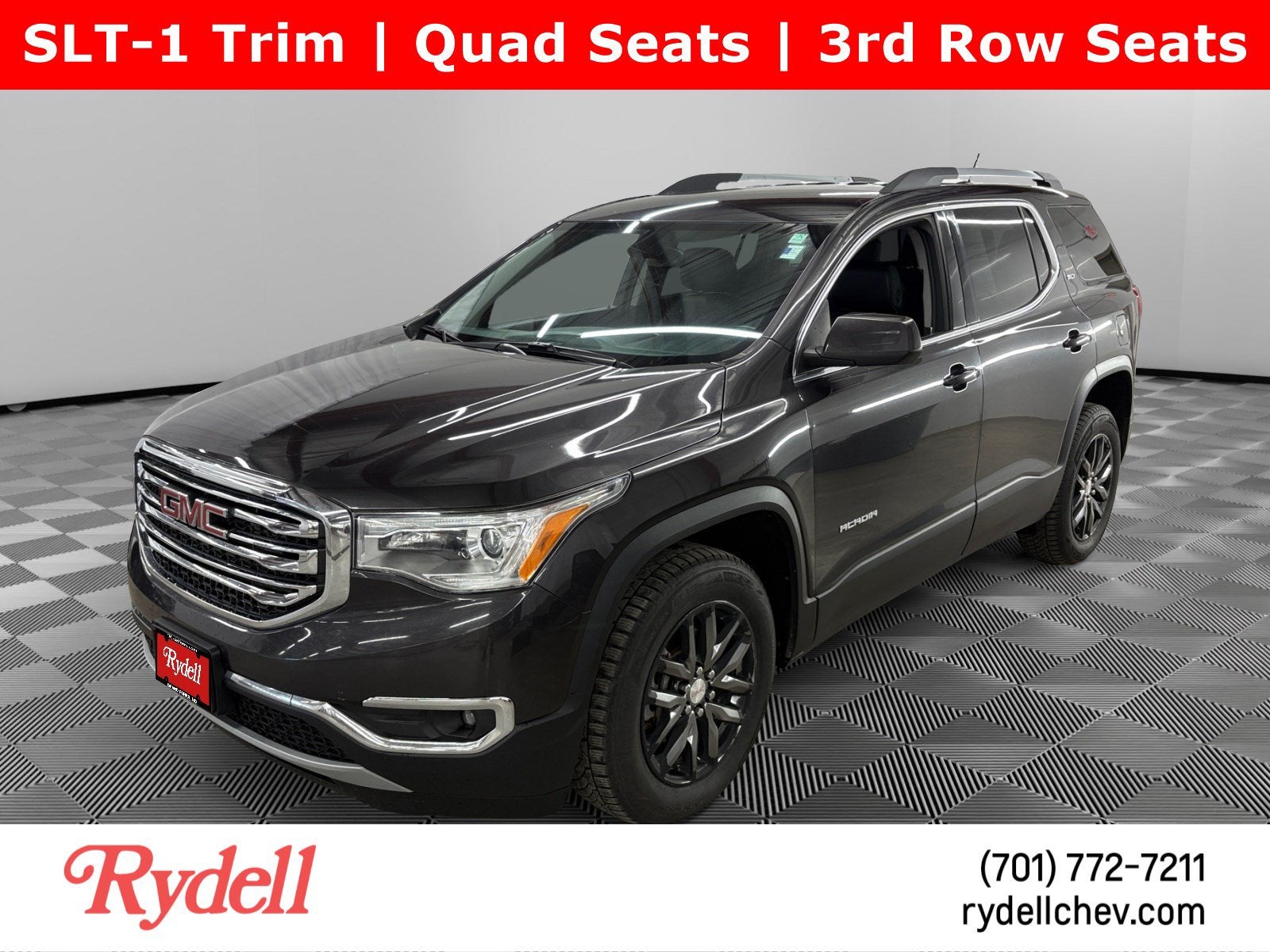 2017 GMC Acadia SLT in Iridium Metallic — front three-quarter view