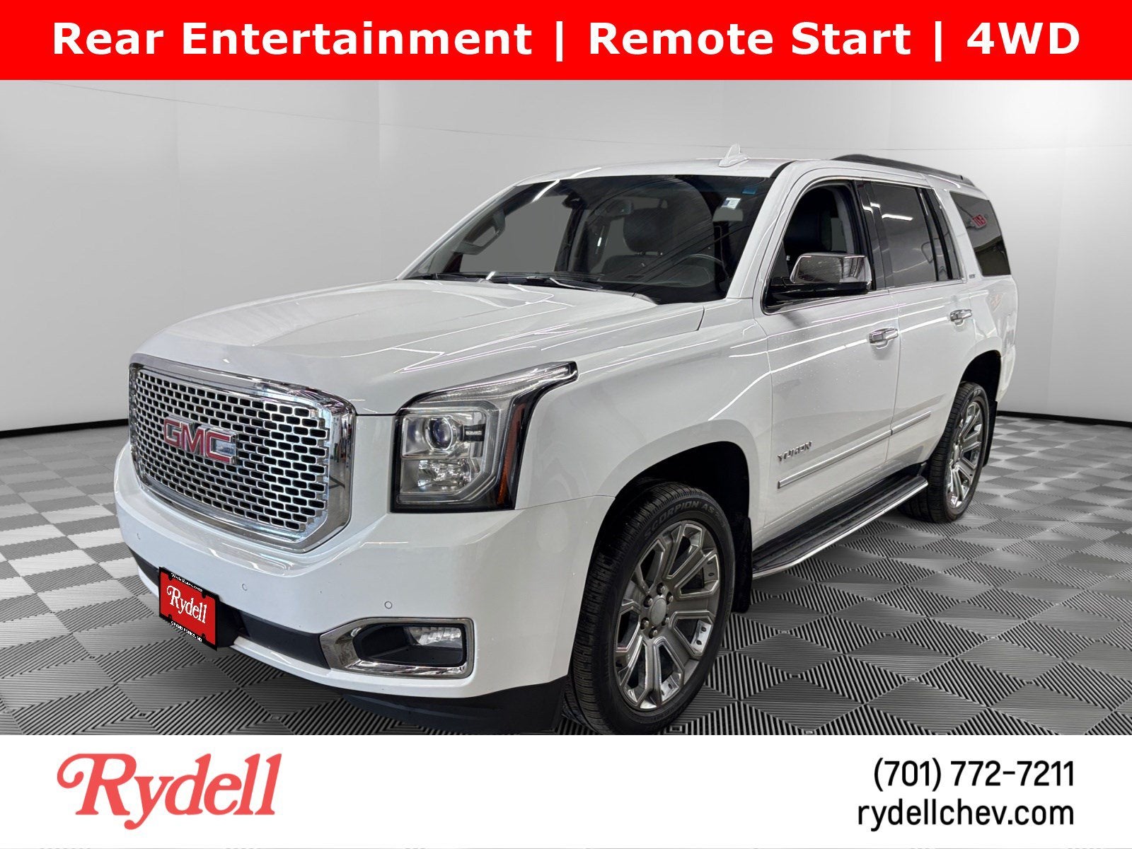 2017 GMC Yukon SLT in Summit White — front three-quarter view